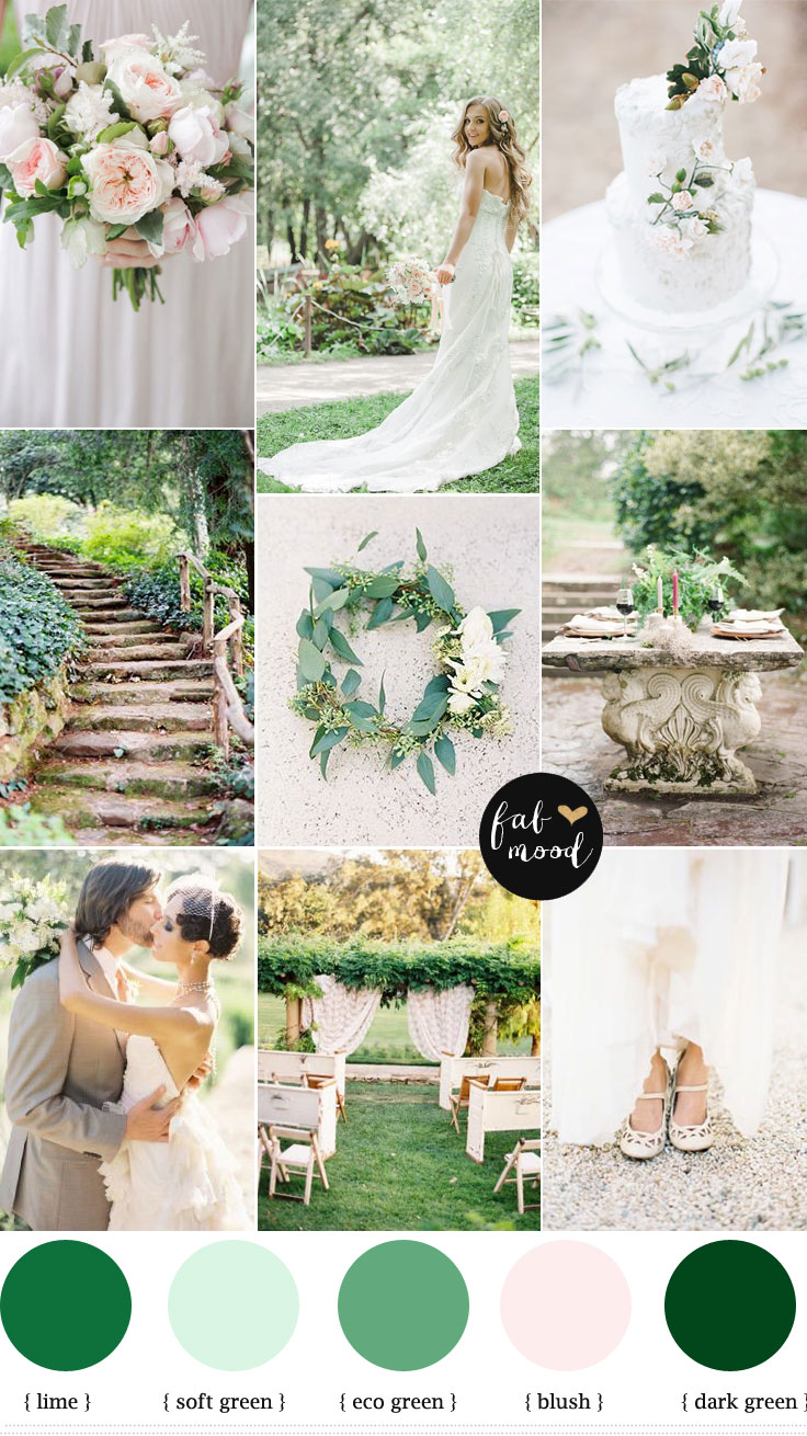 Nature garden wedding theme { Shades of green + blush + white }