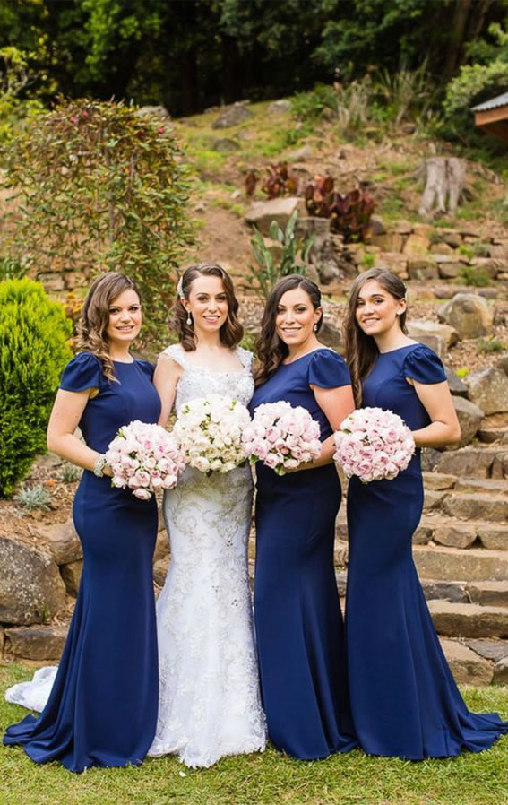 dark blue bridesmaid dresses, cap sleeve dark blue bridesmaid dresses