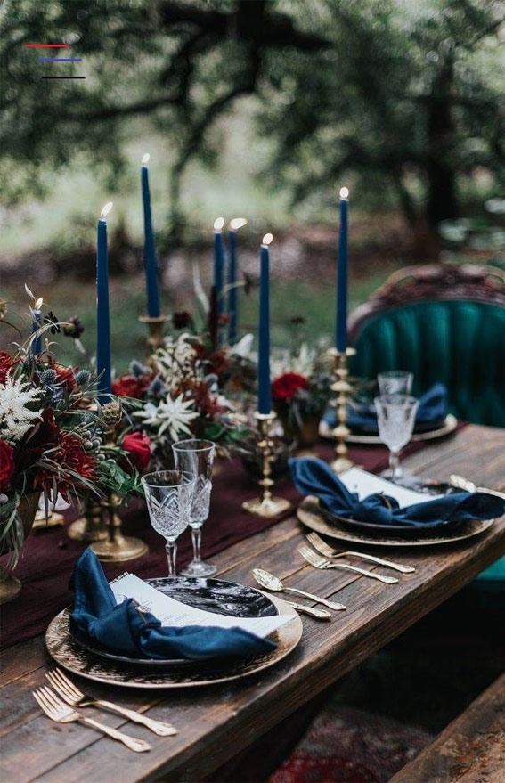 wedding table, dark blue wedding table