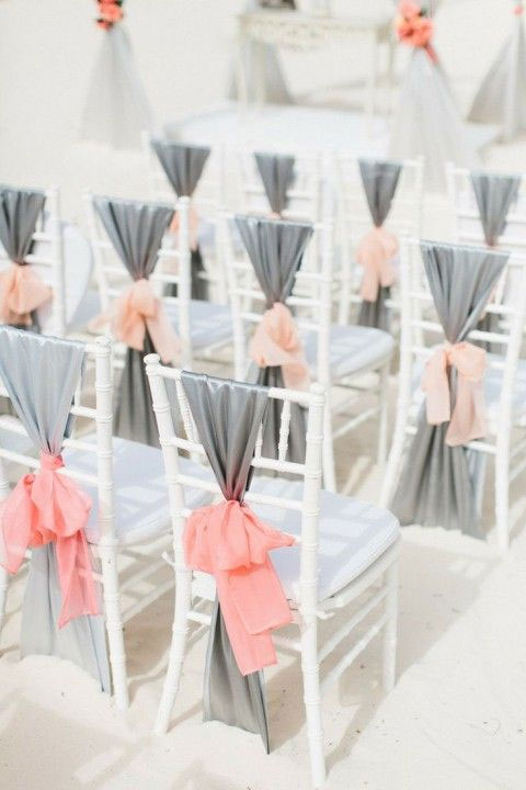 grey and peach wedding chairs | coral peach and grey wedding palette | fabmood.com