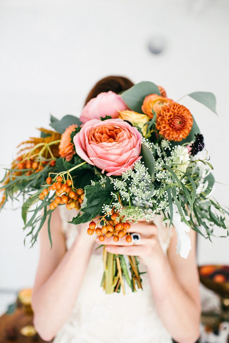 orange and pink wedding bouquet