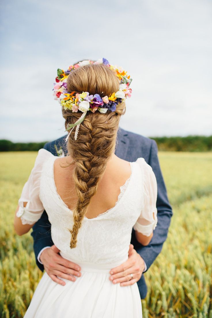 A Fishtail Braid and a Colourful Floral Crown for a Whimsical Wedding | fabmood.com