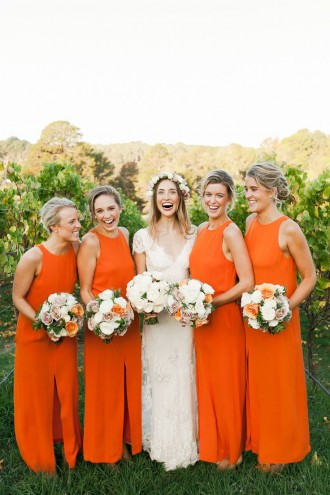 Long orange bridesmaid dresses | fabmood.com