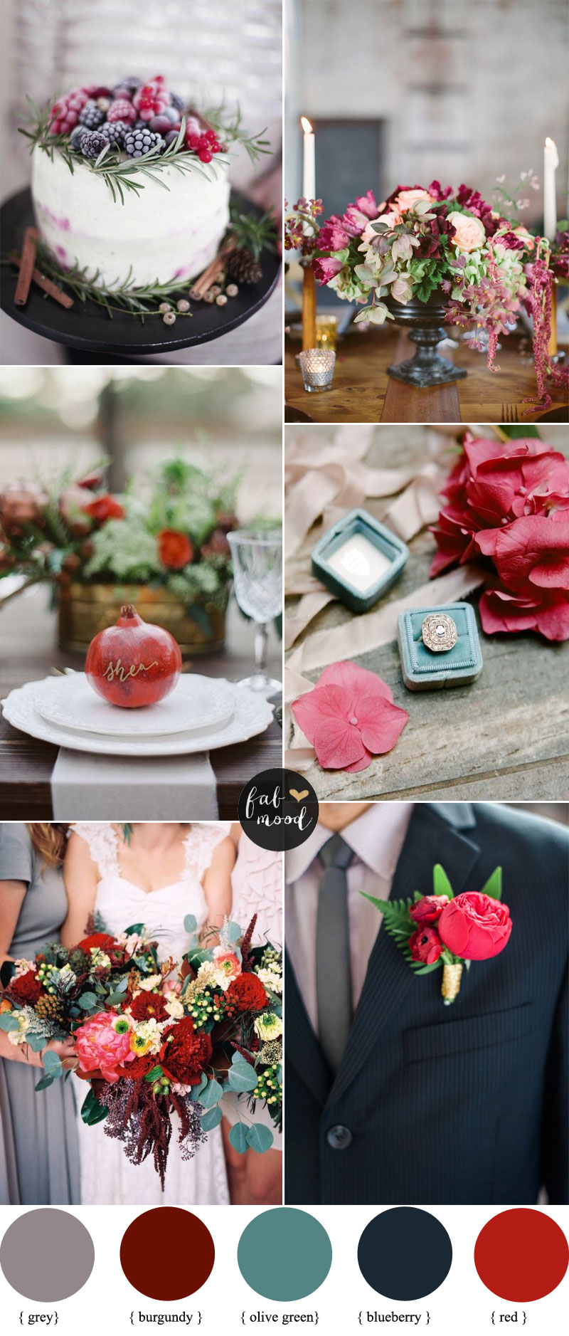 Burgundy , grey and olive green autumn wedding palette | fabmood.com