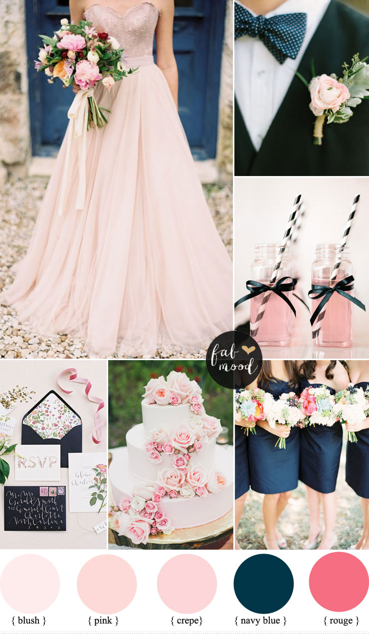 blush pink and navy blue dress