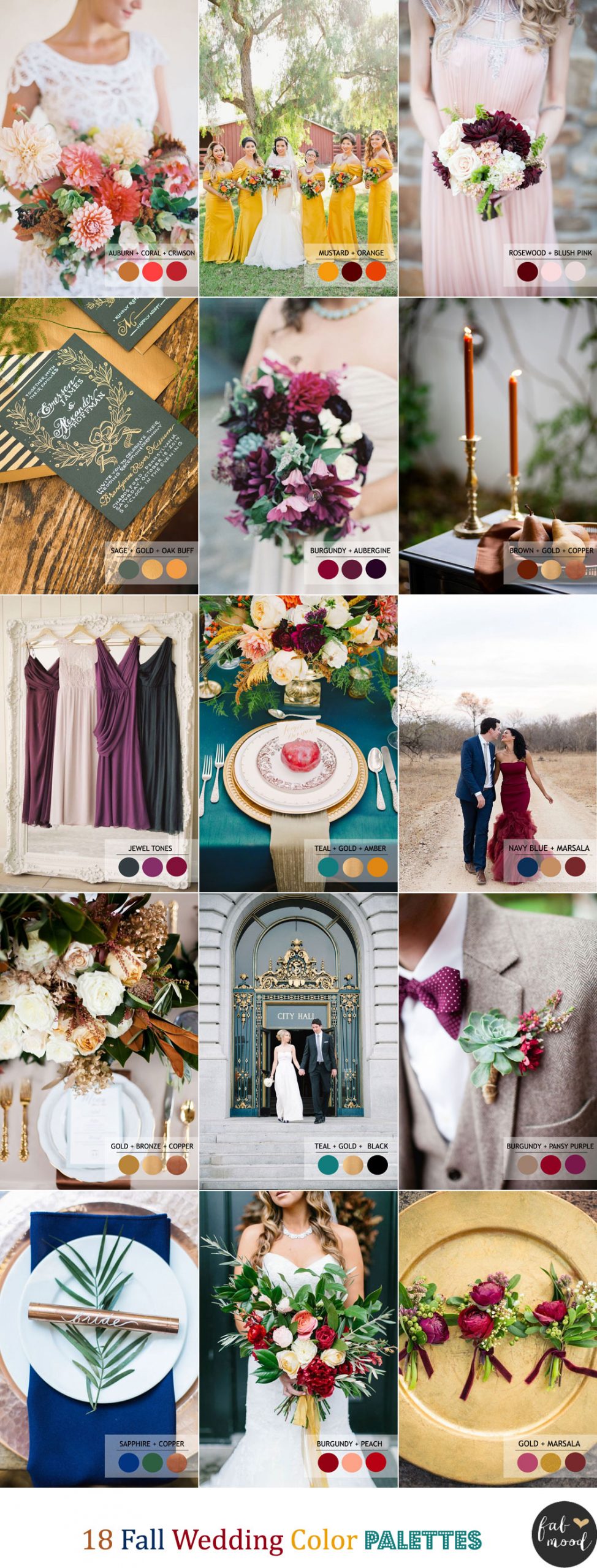 18 Fall wedding palette | Autumn wedding colour combinations | fabmood.com