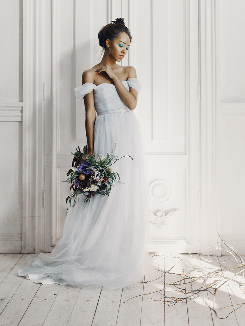 Feminine and romantic Bridal Inspiration { bluish grey wedding dress } fabmood.com #weddingdress