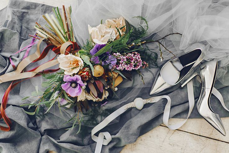 Purple and silver wedding inspiration - feminine and romantic Bridal Inspiration { bluish grey wedding dress } fabmood.com #weddinginspiration