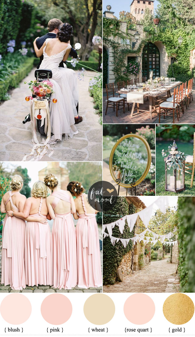 Intimate garden wedding + pink twist wrap bridesmaid dresses