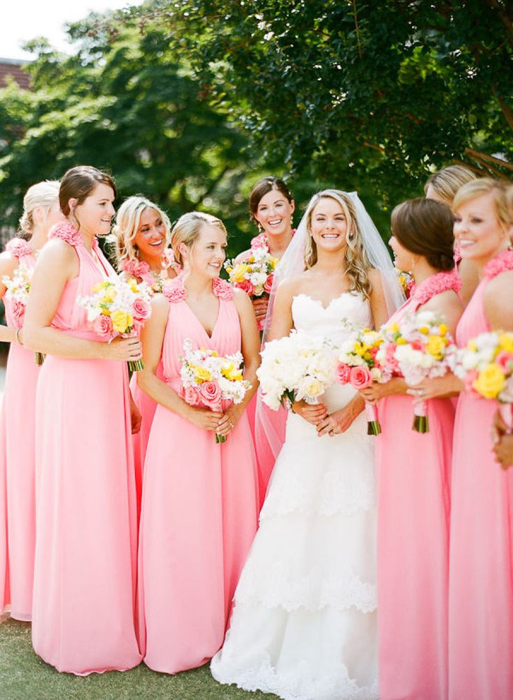 spring bridesmaid dresses paired with yellow bouquets