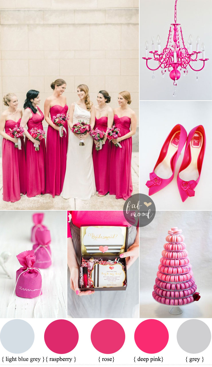 Blue grey + Berry hued wedding and Pronovias One Shoulder Wedding Dress | fabmood.com #hotpink