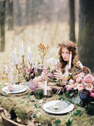 Woodland wedding table setting ideas - Enchanted Forest Fairytale Wedding in Shades of Autumn | fabmood.com