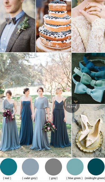 Different shades of blue green Wedding { Midnight Green,gray,teal