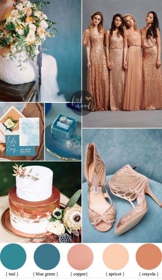 #Teal and #Copper Wedding Palette + Copper Bridesmaids Dresses | Fab Mood