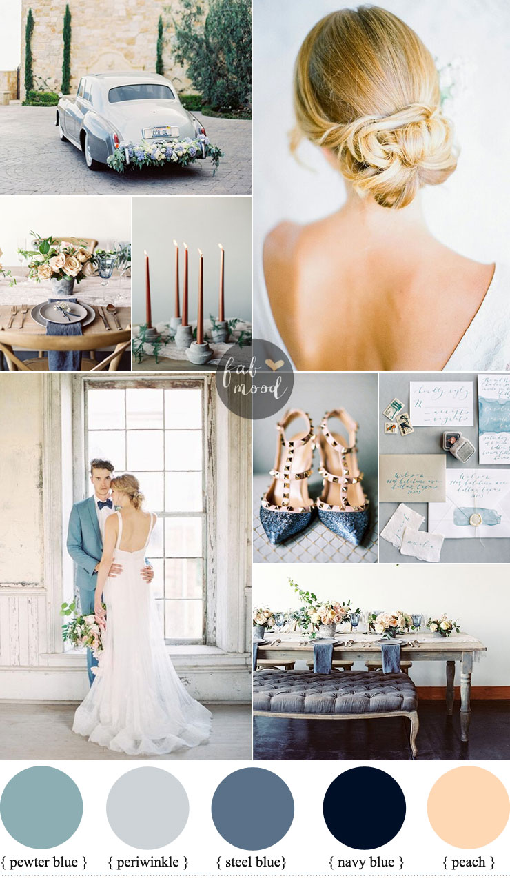Pewter blue ,steel blue and and peach color theme