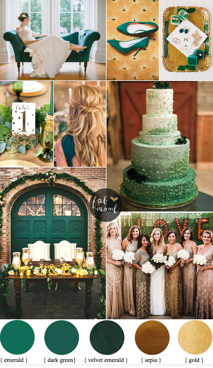 Emerald and Gold Wedding Colour for Vintage Wedding Theme