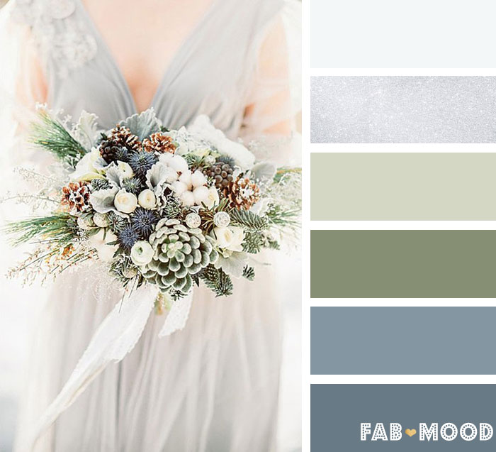 Greyed Jade, silver and white winter wedding color palette | fab mood