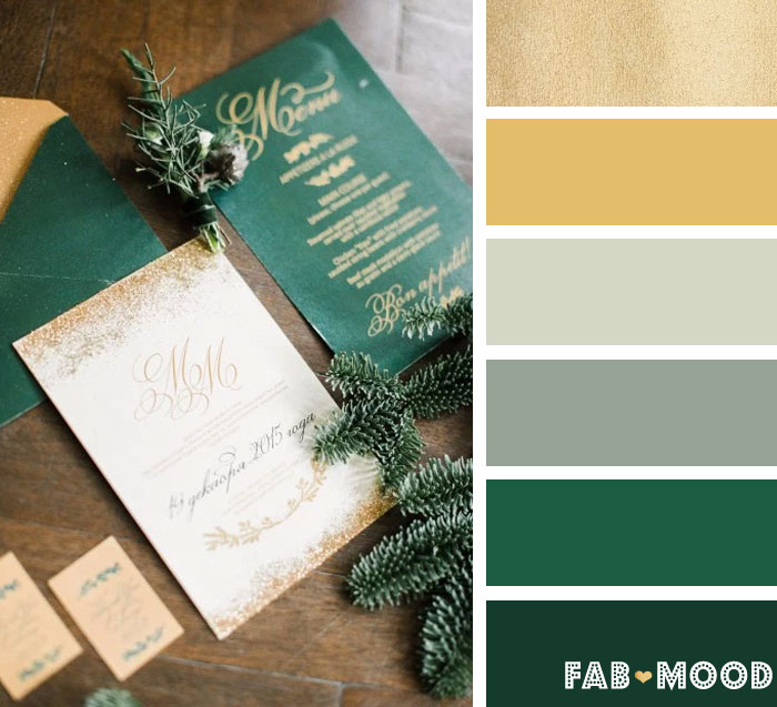 Emerald green and gold winter wedding color palette | fab mood