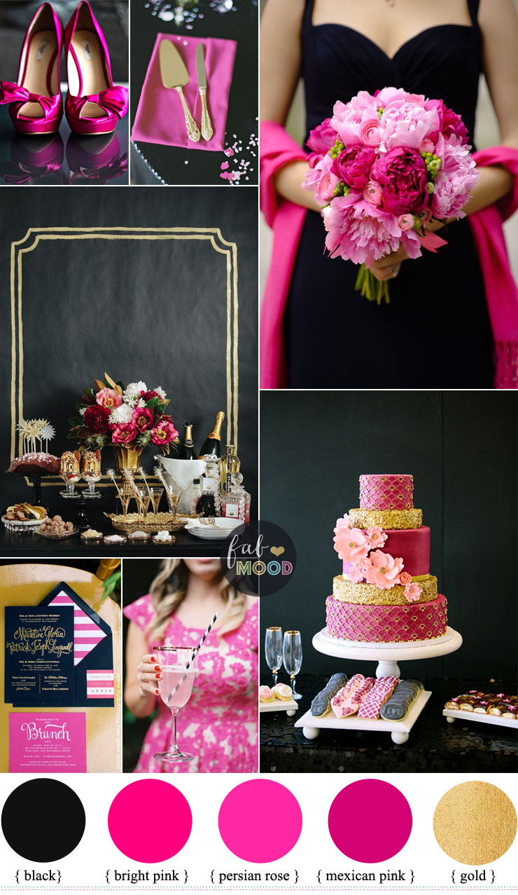 Black and hot pink wedding colour theme { bright pink + persian rose + Mexican pink + gold } Fab Mood