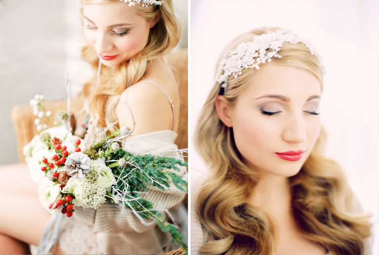lace bridal headpiece, lace wedding hairband, lace wedding headpiece, winter bouquet with berries