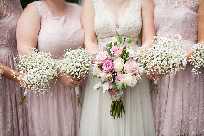 Blush bridesmaids + A Pretty Floral and lawn games for a Charming and Love filled Wedding in Canada | Fab Mood #bridesmaids #blush