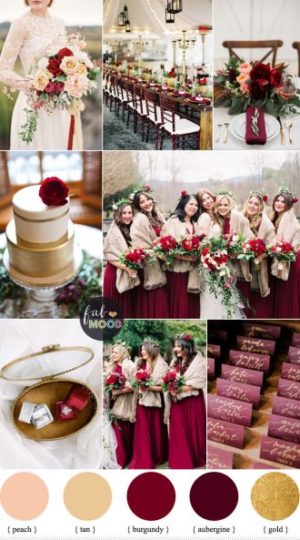 Aubergine and burgundy for Rustic Elegant Winter Wedding Inspiration Board | fabmood.com #winterwedding #weddingcolors #auberginewedding #burgundywedding #weddingtheme #rusticwedding