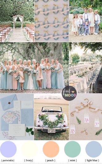 Pastel wedding colour palette { periwinkle, ivory, peach, mint & light blue } fabmood.com #weddingcolour #wedding #weddingpalette #weddingtheme #springwedding