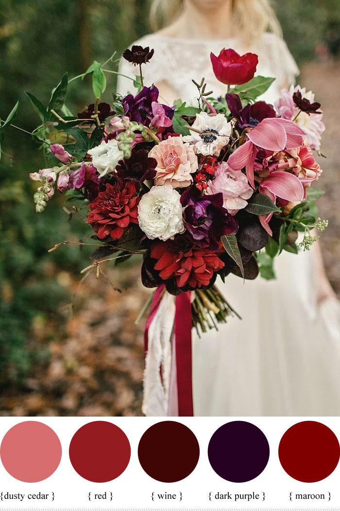 Dark purple and shades of red autumn wedding bouquet | fabmood.com #wedding #bouquet #weddingbouquet 