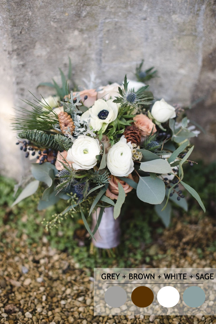 Brown + grey + sage and white winter wedding color inspirations | fabmood.com #winterwedding #weddingcolors #colorinspiration #weddingideas #winter