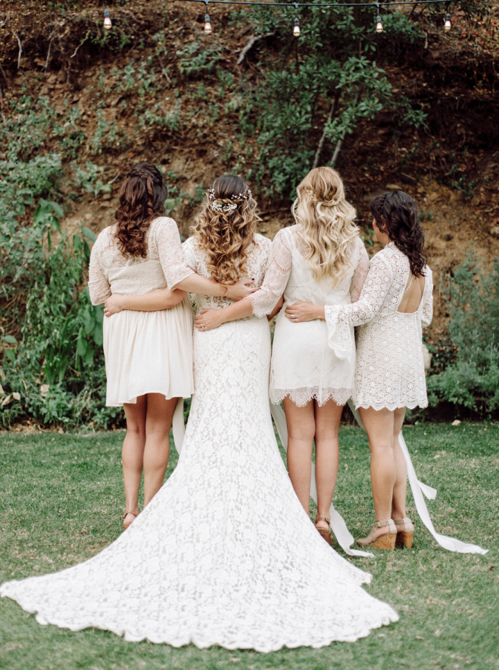  Rustic  bohemian wedding  bridal party in white lace