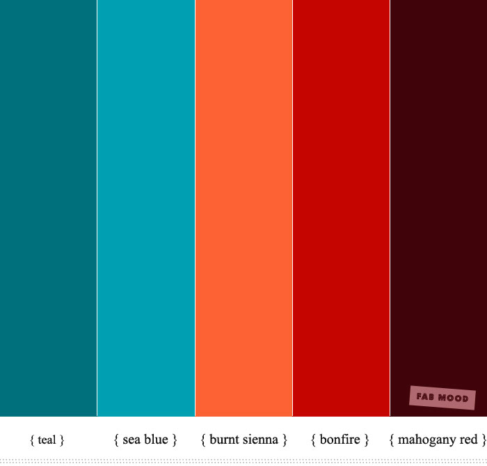 Color Inspiration : Teal + sea blue + burnt sienna + red + mahogany red | fabmood.com #color #colorideas #colorinspiration #teal #mahogany #colorscheme