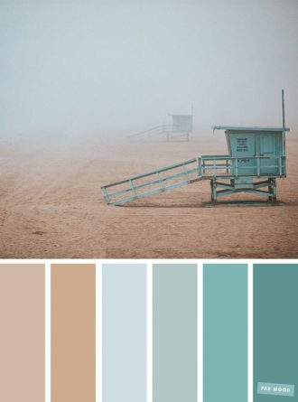 Color Inspiration : Dustry Mint and Sand Taupe #color #colorpalette #colorscheme #beach #fog