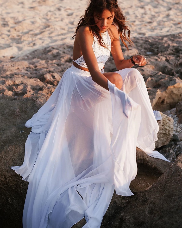 White Lace and Chiffon Summer Beach Wedding Dress - Xdressy