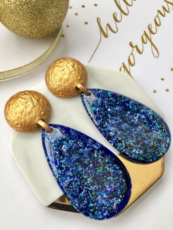 Shimmering blue earrings,blue earring,gold stud blue dangle earrings,blue earring,blue shimmering earring,oval blue earrings,earring,earrings