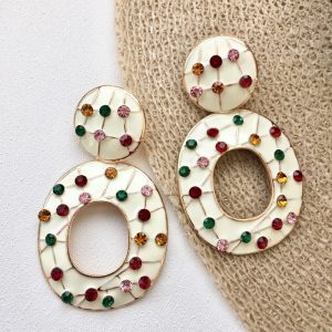 Truly gorgeous these white circular oval earrings with rhinestones, earrings,earring