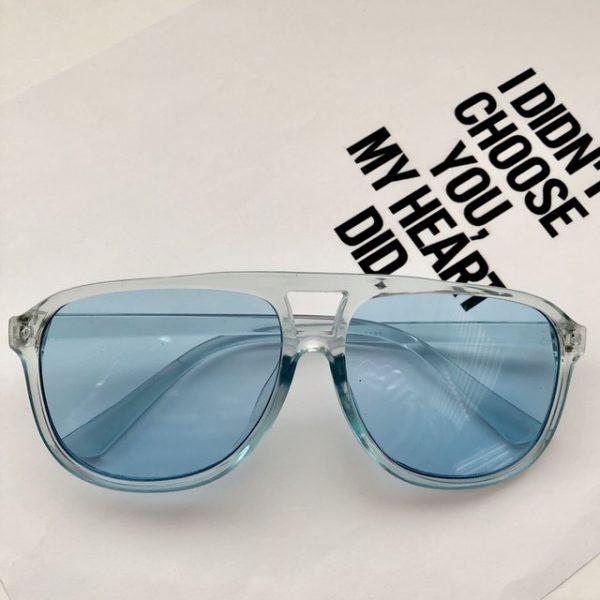 Super trendy unisex light blue transparent flat top sunglasses