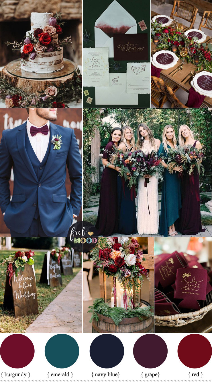 Jewel toned Wedding Colours { Grape + Burgundy + Navy Blue + Deep Red + emerald } color , wedding color #colors #fallwedding autumn wedding colour