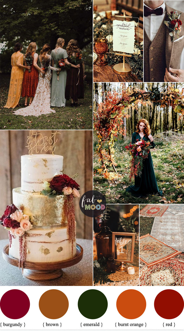 Colorful Fall Wedding Palette That Celebrate The Season - Jewel Tones, unusual fall wedding colors,unique fall wedding color schemes burgundy, burnt orange #weddingcolor #autumnwedding #fallwedding