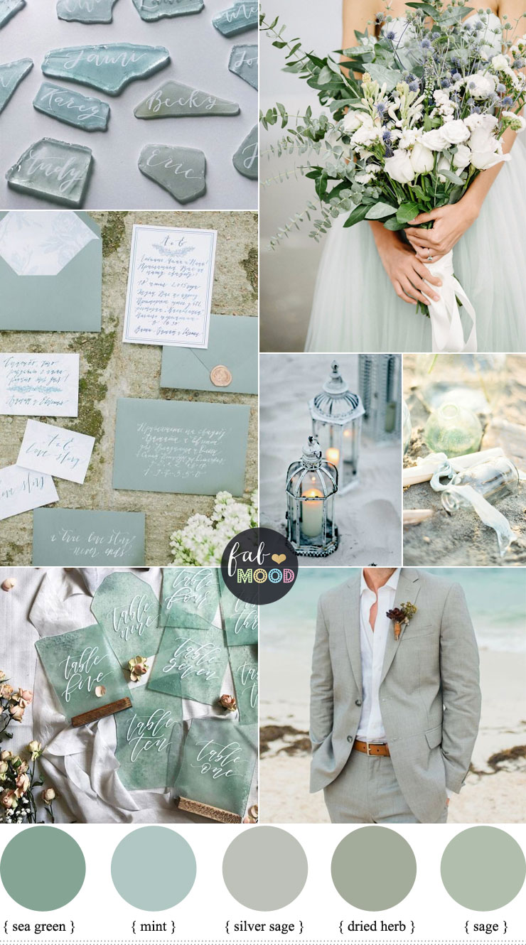 Sage green wedding - Sage Colour Palette For Beach Wedding { Sage + Silver Sage + Mint + Sea Green color combinations } 