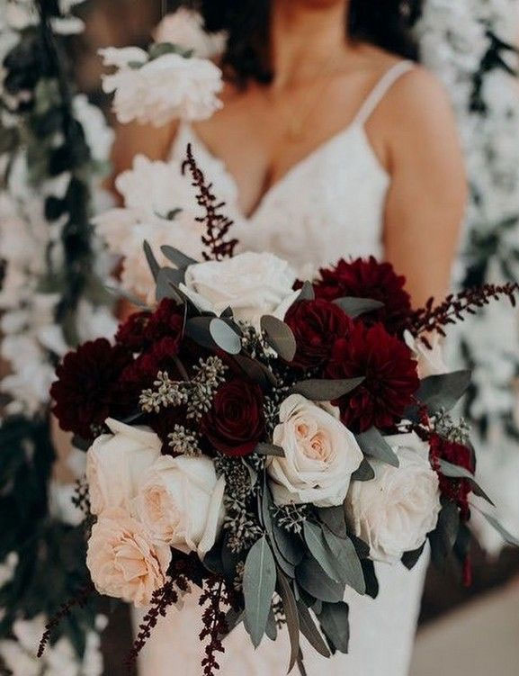 Wedding Bouquet with burgundy details #burgundy #bouquet Burgundy and grey wedding 