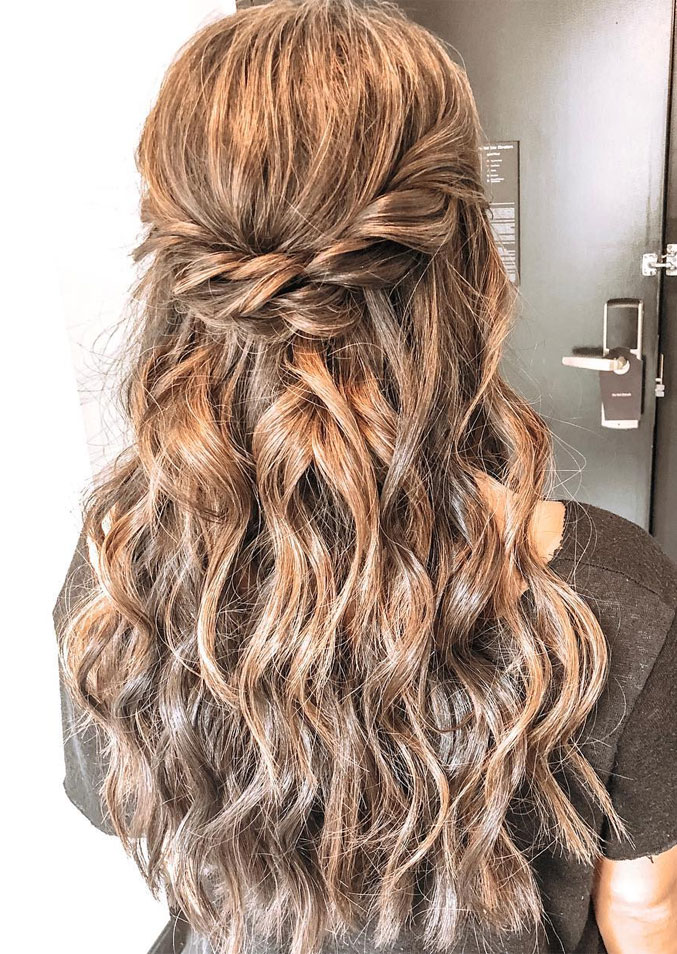 33 Amazing half up half down hairstyles for any occasion - braid half up, fishtail braids , half up half down hairstyles #hairstyle #halfup #braids #weddinghair #promhair Boho hairstyles
