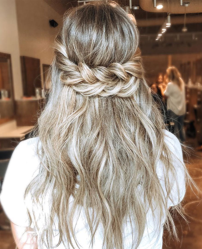 33 Amazing half up half down hairstyles for any occasion - Half Up + simple two twisty twists hairstyle #hairstyle #halfup #braids #weddinghair #promhair Boho hairstyles