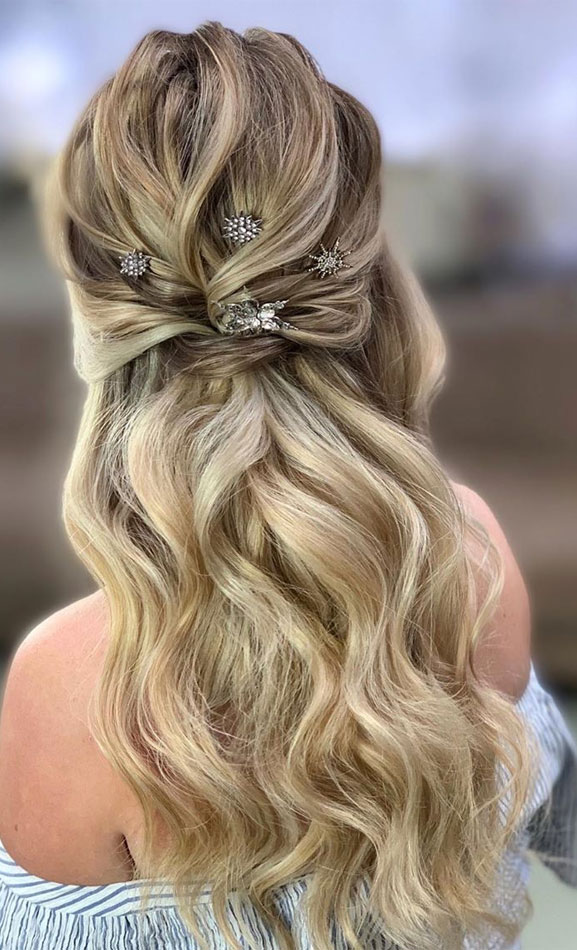 33 Amazing half up half down hairstyles for any occasion - braid half up, fishtail braids , half up half down hairstyles #hairstyle #halfup #braids #weddinghair #promhair Boho hairstyles