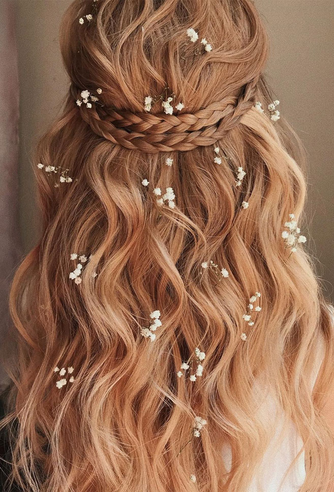 22 Best half up half down hairstyles - braid half up, fishtail braids , half up half down hairstyles #hairstyle #halfup #braids #weddinghair #promhair