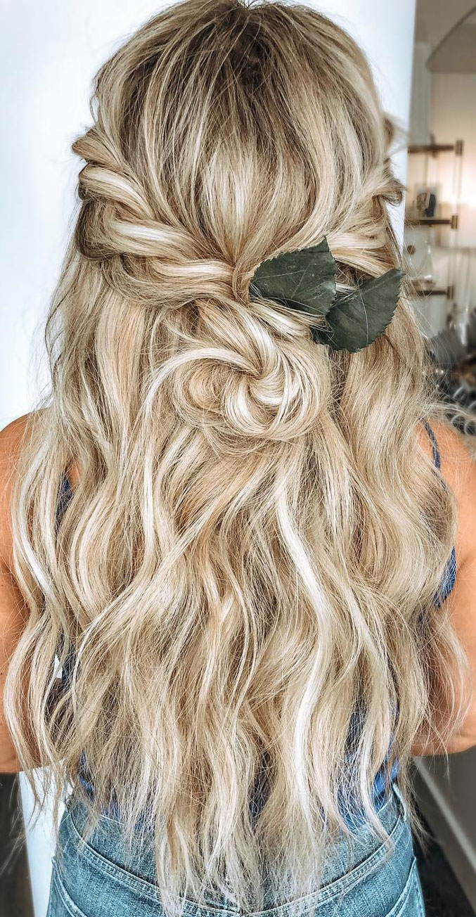 33 Amazing half up half down hairstyles for any occasion - Half Up + simple two twisty twists hairstyle #hairstyle #halfup #braids #weddinghair #promhair Boho hairstyles