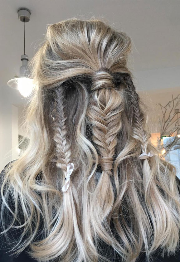 22 Best half up half down hairstyles - braid half up, fishtail braids , half up half down hairstyles #hairstyle #halfup #braids #weddinghair #promhair