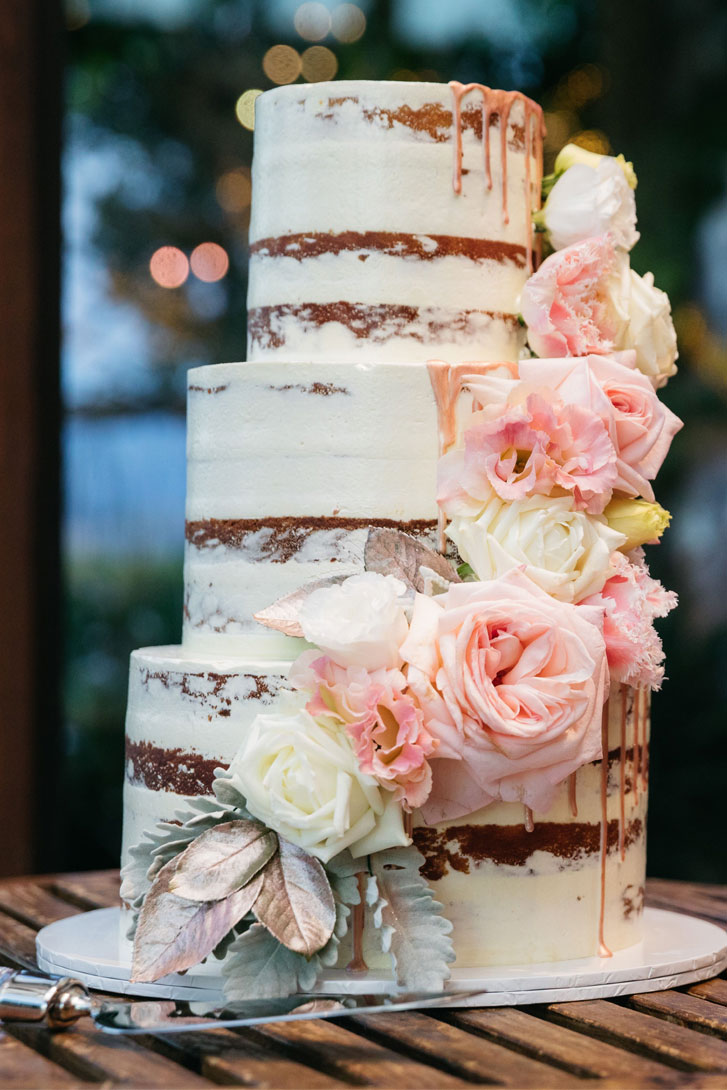 Semi-naked wedding cake -Soft Rose Pink and Rose Gold Colour For A Rich, Warm Rustic Italian Inspired Vibe Wedding
