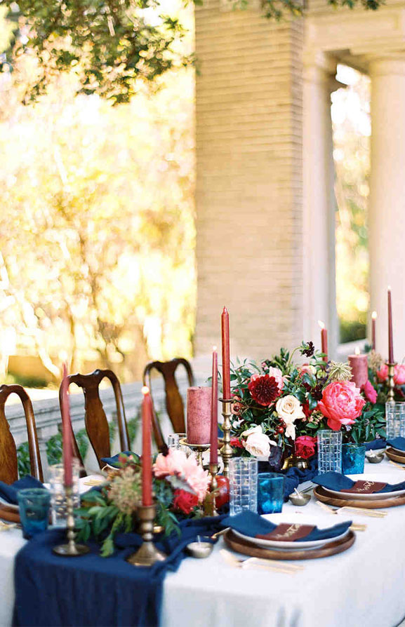 Beautiful jewel toned wedding table decoration