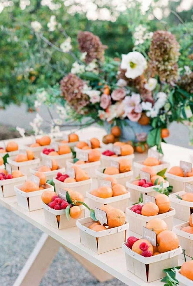 57 Insanely Creative Escort Cards And Seating Displays - Fruits escort cards #escortcards #seatingchart #wedding