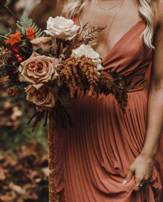 Beautiful autumn wedding bouquet in rust color combinations, bridesmaid bouquet ,rust bridesmaid